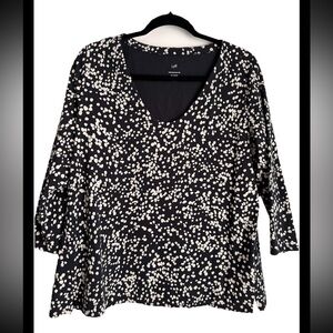 J Jill Women’s Lagenlook Black White 3/4 SL  Vneck  Top Sz L Petite
